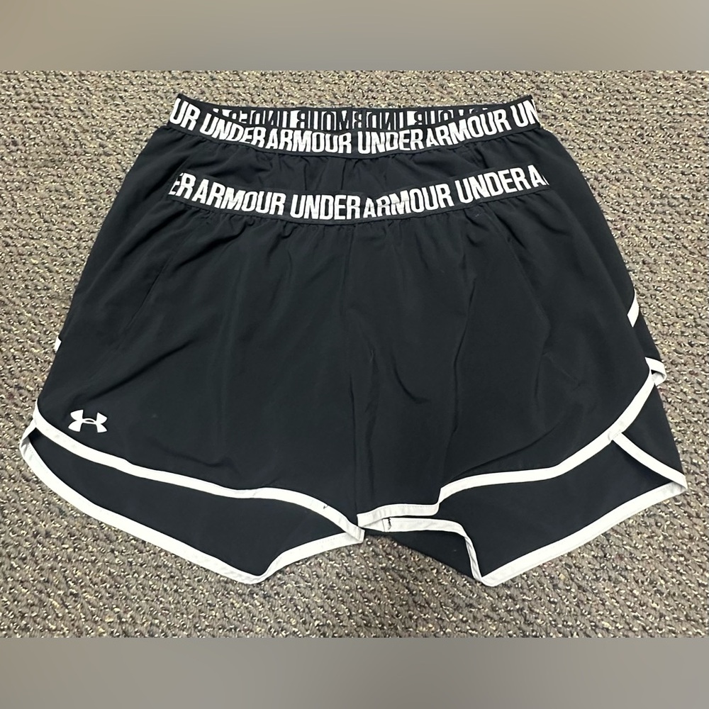 Under Armour Women's Black Athletic Shorts with White Trim 2 pairs